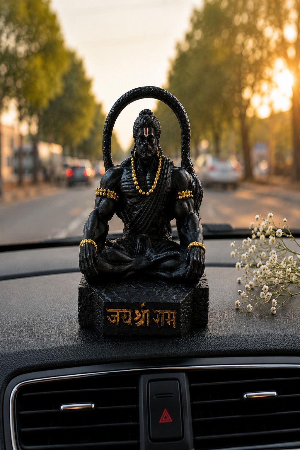 Premium Black Hanuman Ji Car Dashboard Idol