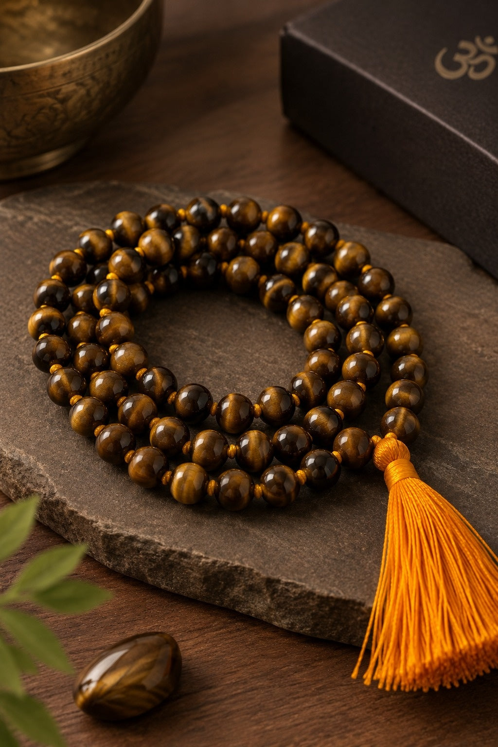 Natural Tiger Eye Mala for Strength, Focus & Protection