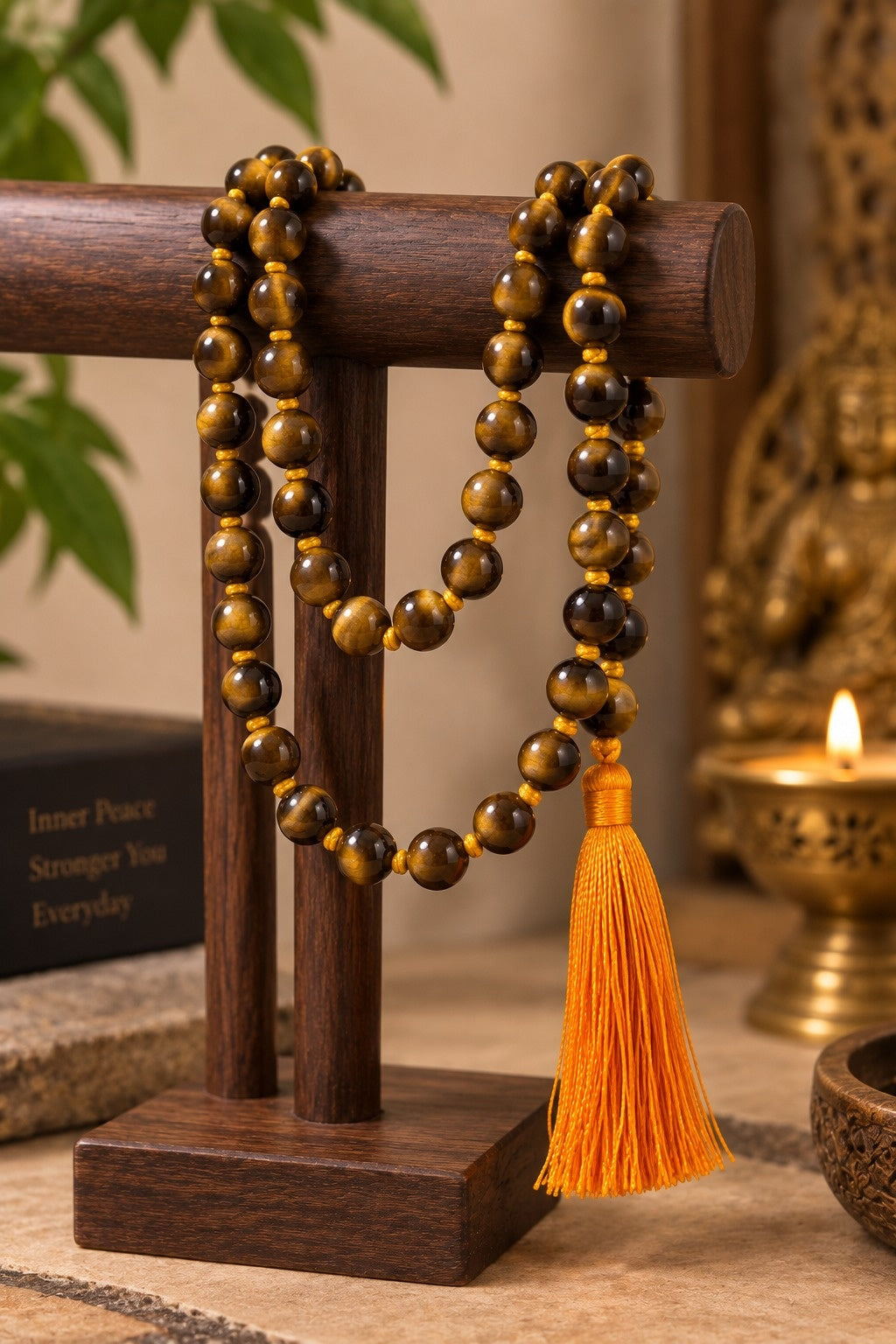 Natural Tiger Eye Mala for Strength, Focus & Protection