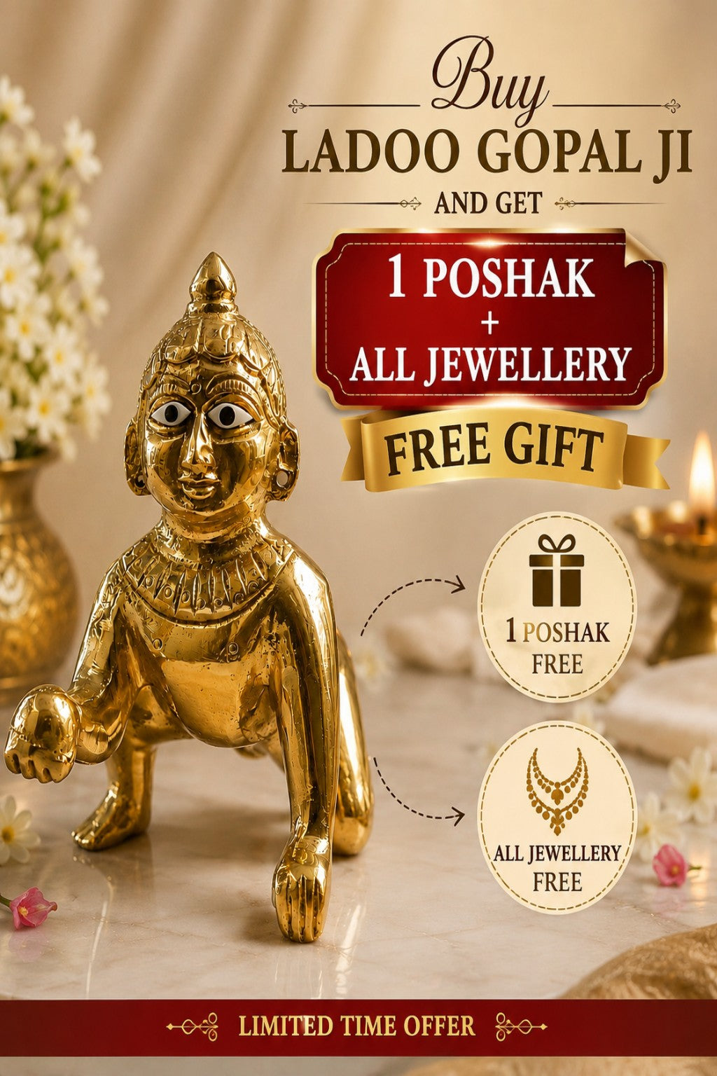 Pure Brass Laddu Gopal Idol 5 Inch