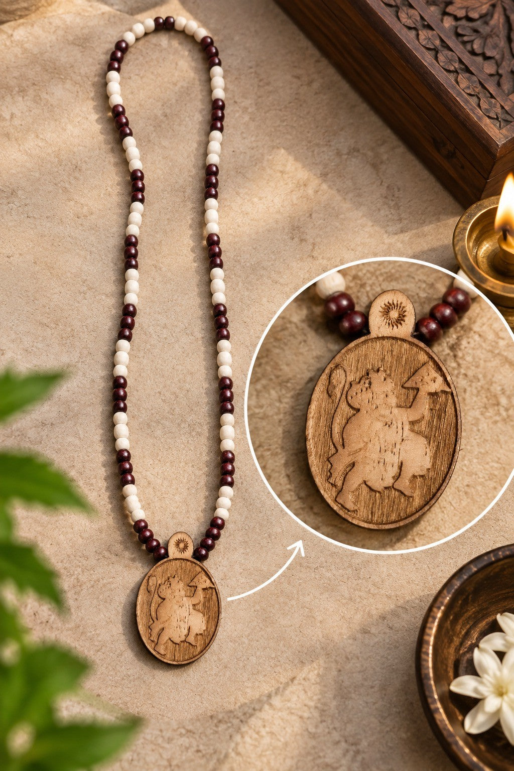 Natural Tulsi Mala with Hanuman Ji Pendant