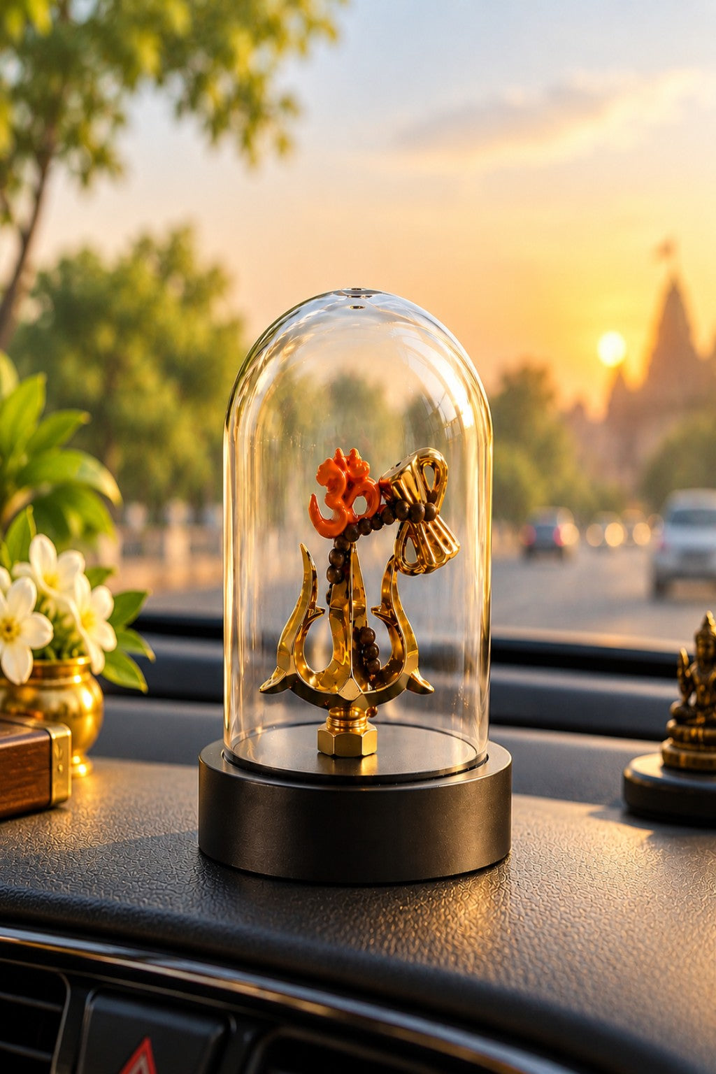 Om Trishul Rudraksha Car Dashboard Idol