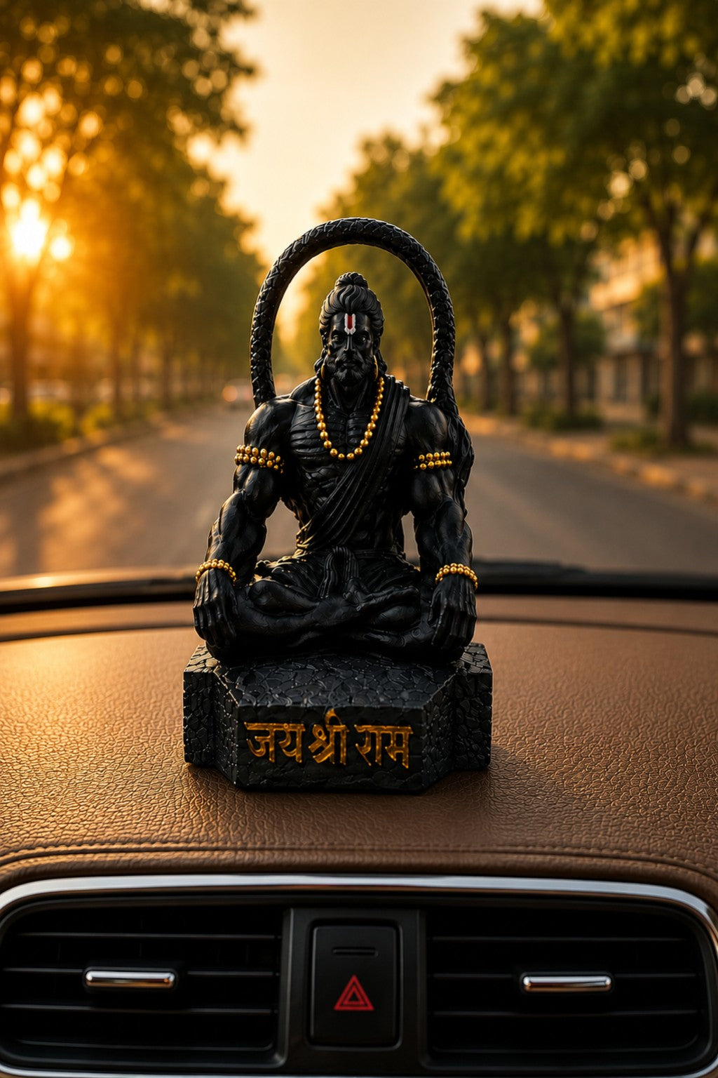 Premium Black Hanuman Ji Car Dashboard Idol