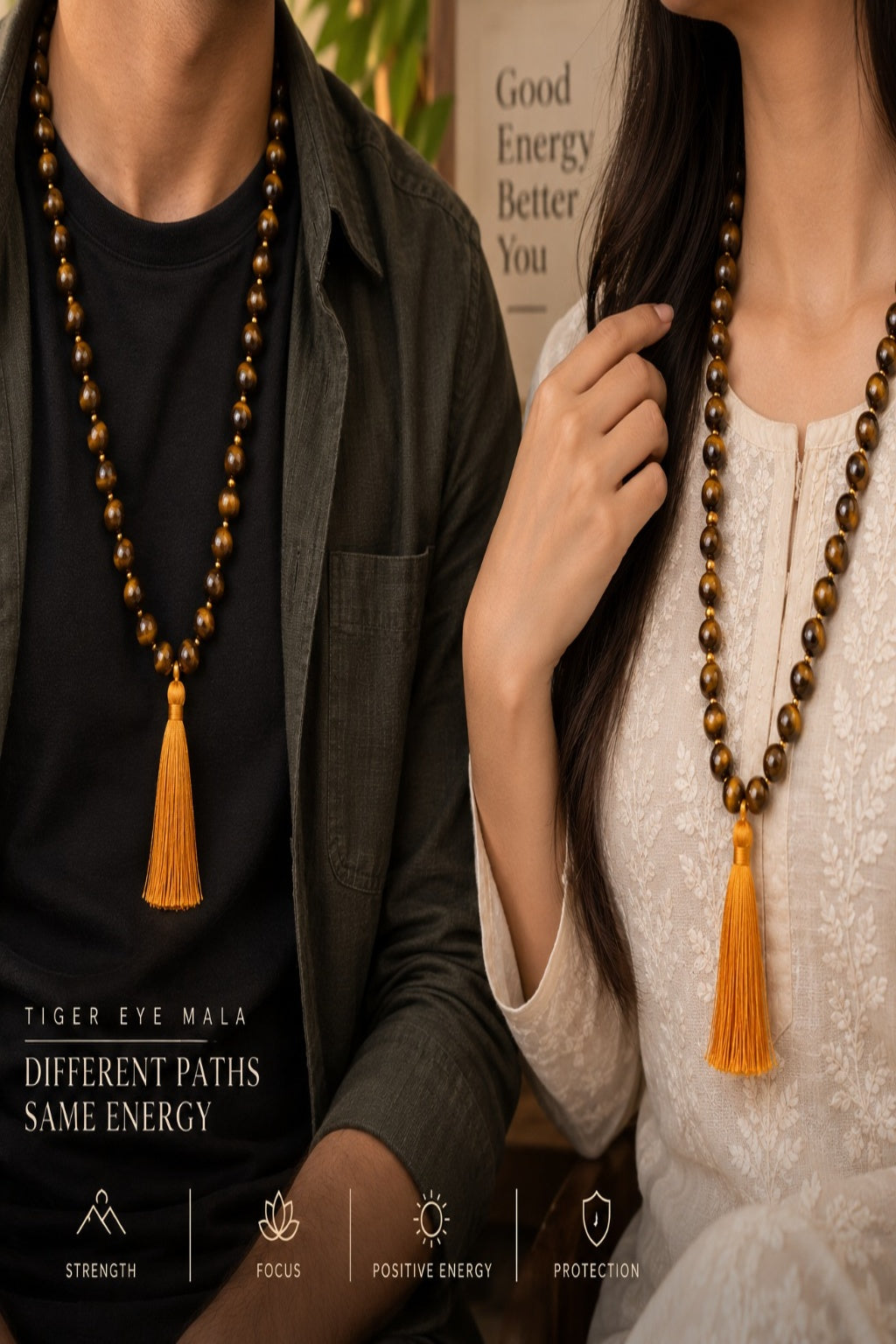 Natural Tiger Eye Mala for Strength, Focus & Protection