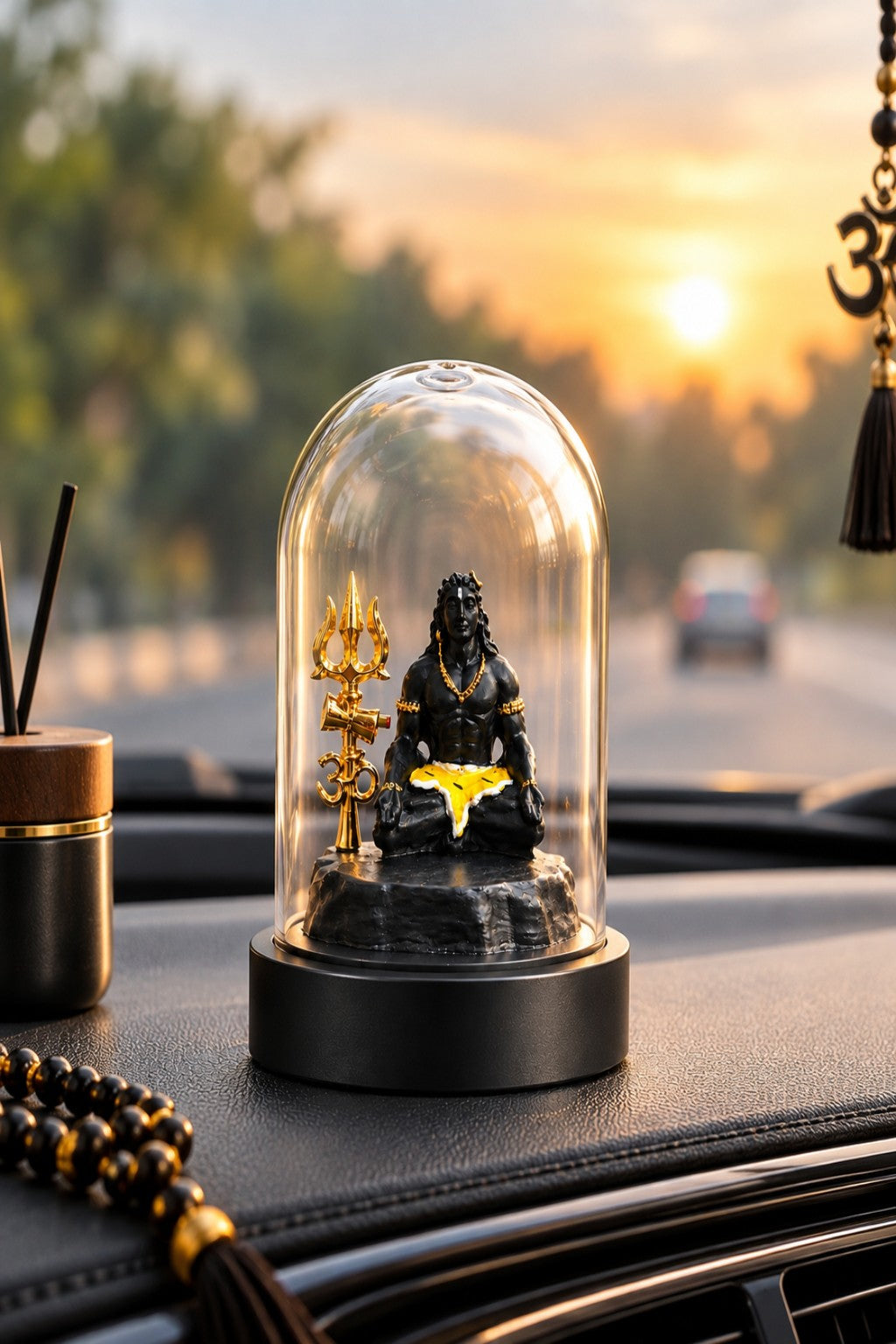 Shiva Trishul & Om Glass Car Dashboard Idol