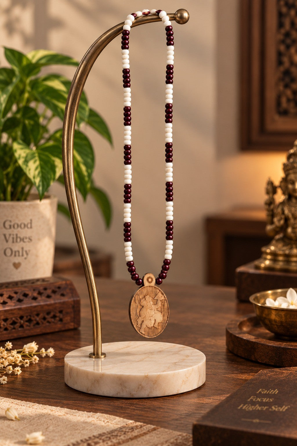 Natural Tulsi Mala with Hanuman Ji Pendant