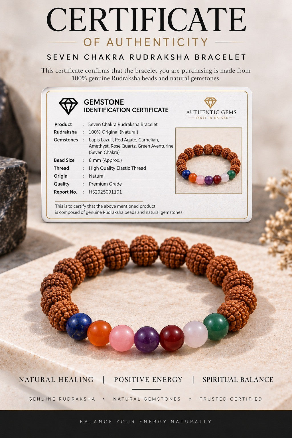 7 Chakra Rudraksha Bracelet