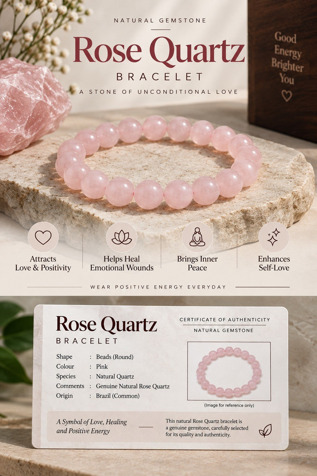 Natural Rose Quartz Bracelet