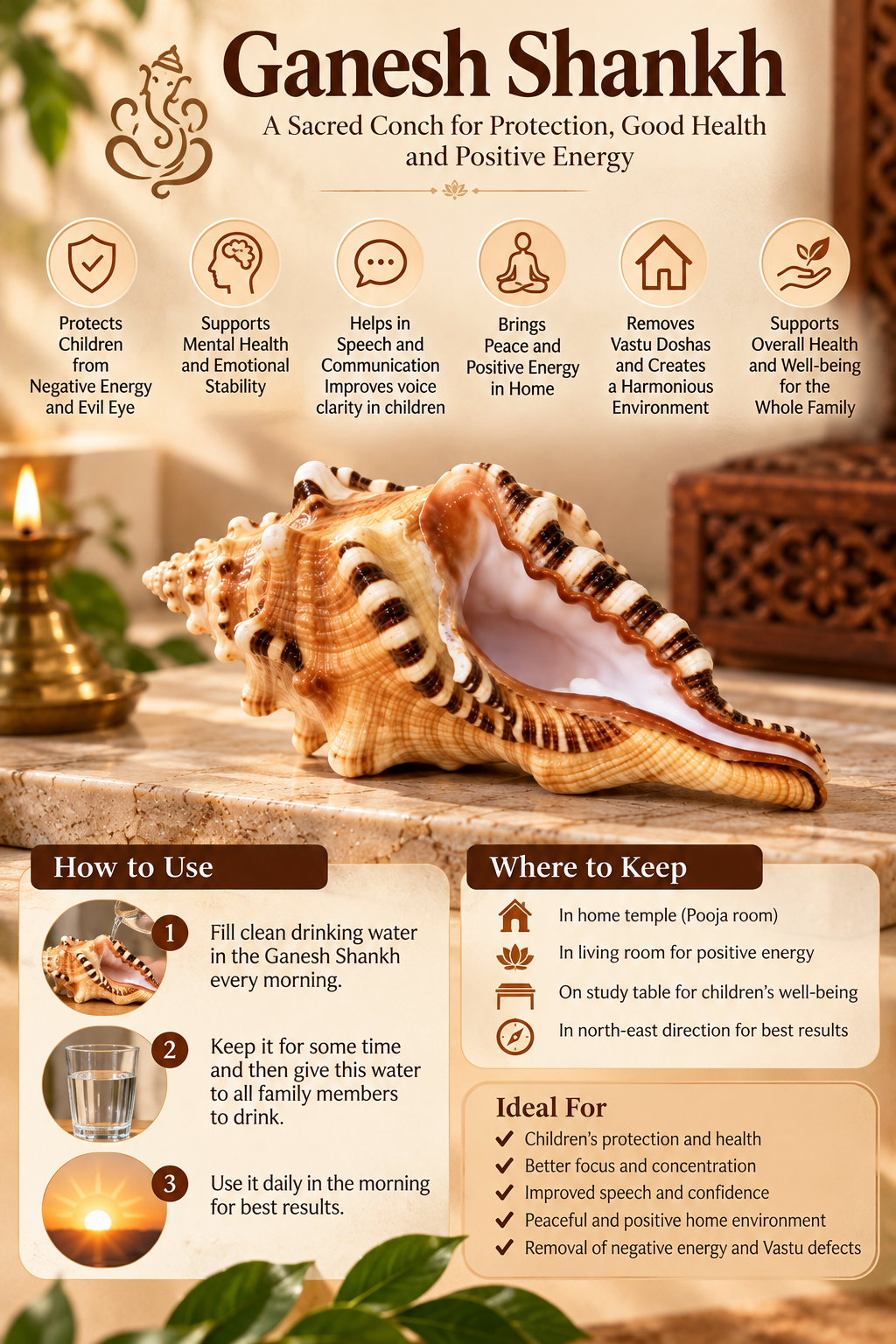 Natural Ganesh Shankh – Sacred Conch Shell for Puja