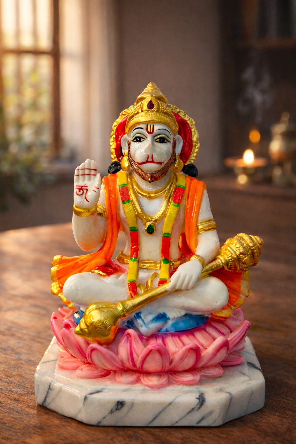Hanuman Idol Sitting on Lotus in Marble Dust