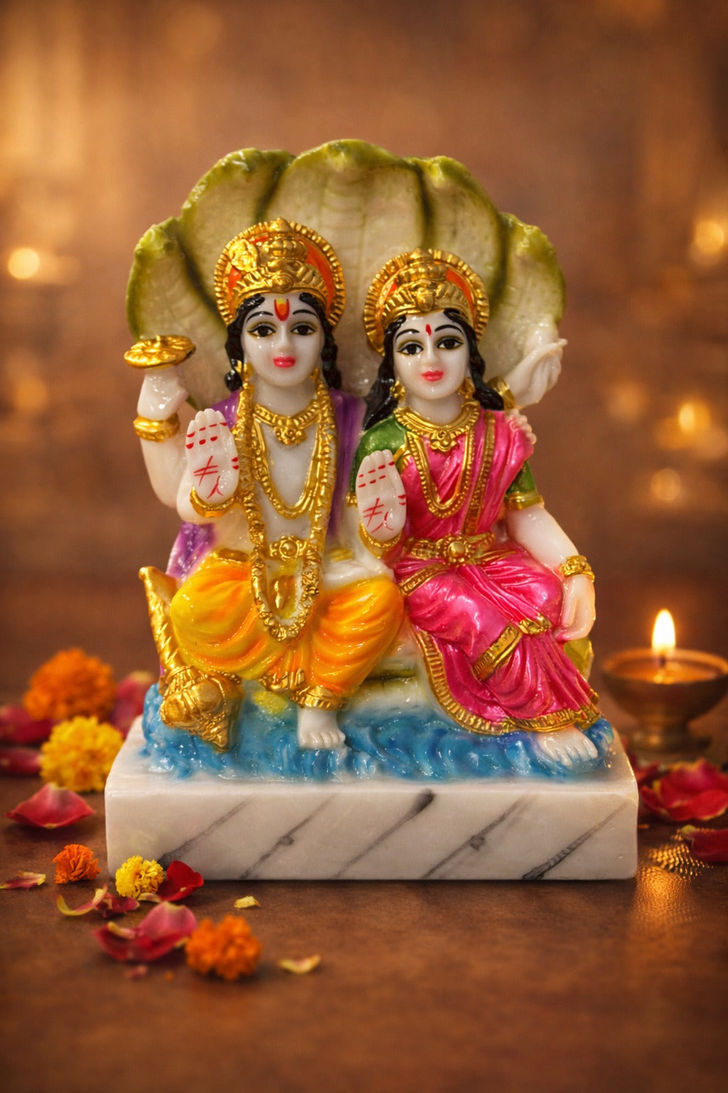 Vishnu Lakshmi Idol in Marble Dust