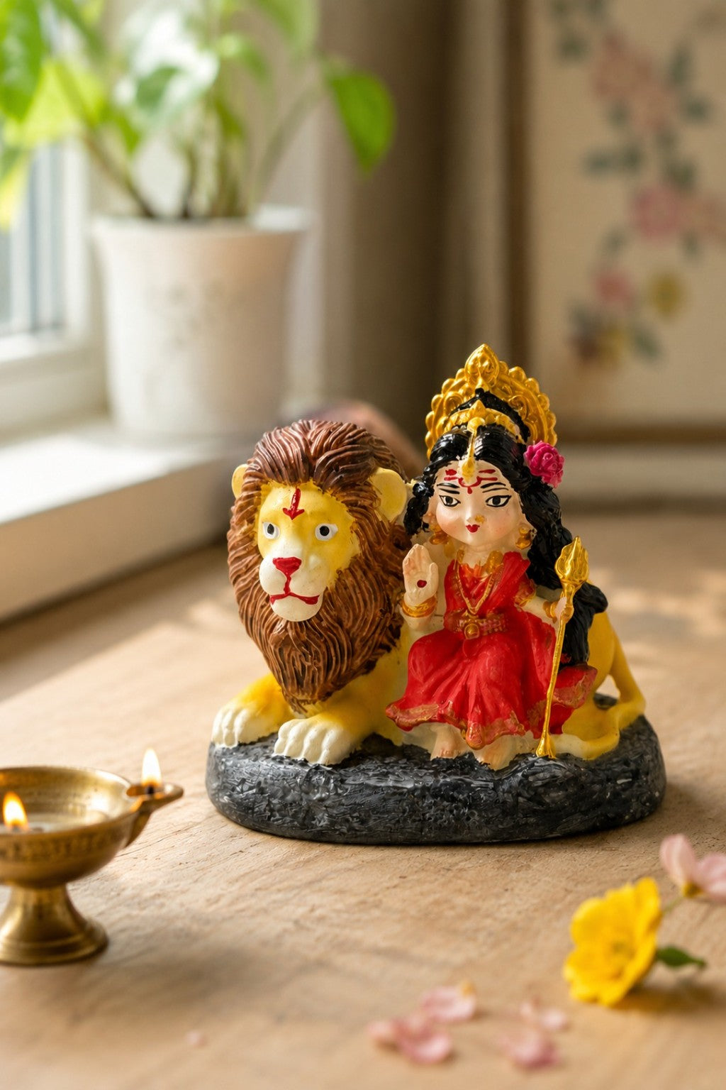 Maa Durga with Lion Car Dashboard