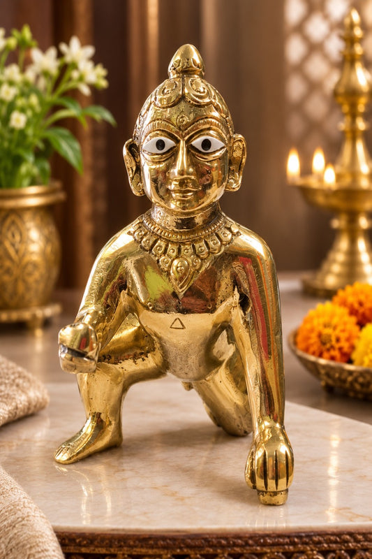 Premium Pure Brass Laddu Gopal Idol – 7 Inch