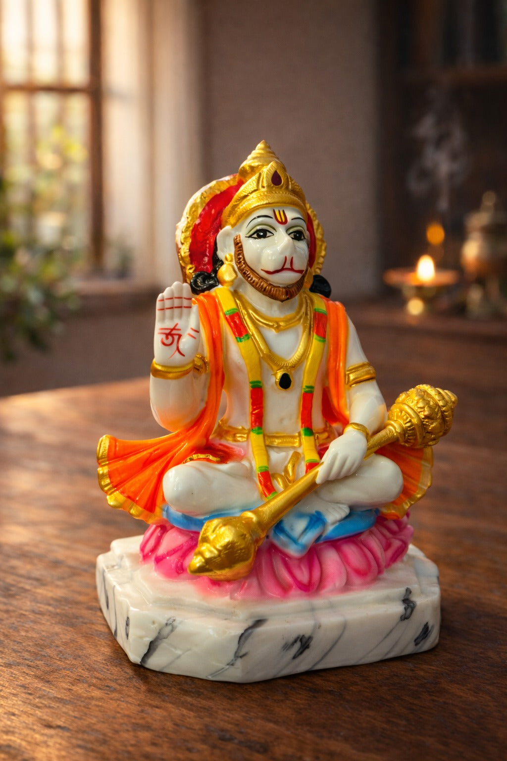 Hanuman Idol Sitting on Lotus in Marble Dust