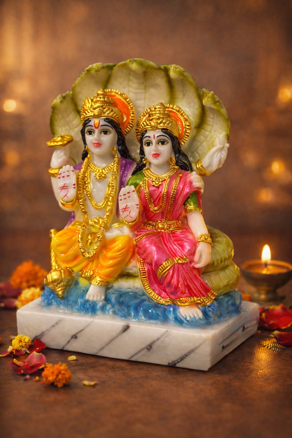 Vishnu Lakshmi Idol in Marble Dust