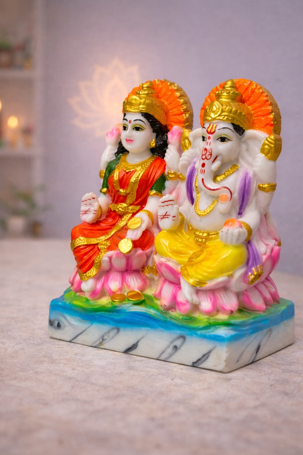 Joint Lakshmi Ganesh Murti Set in Marble Dust