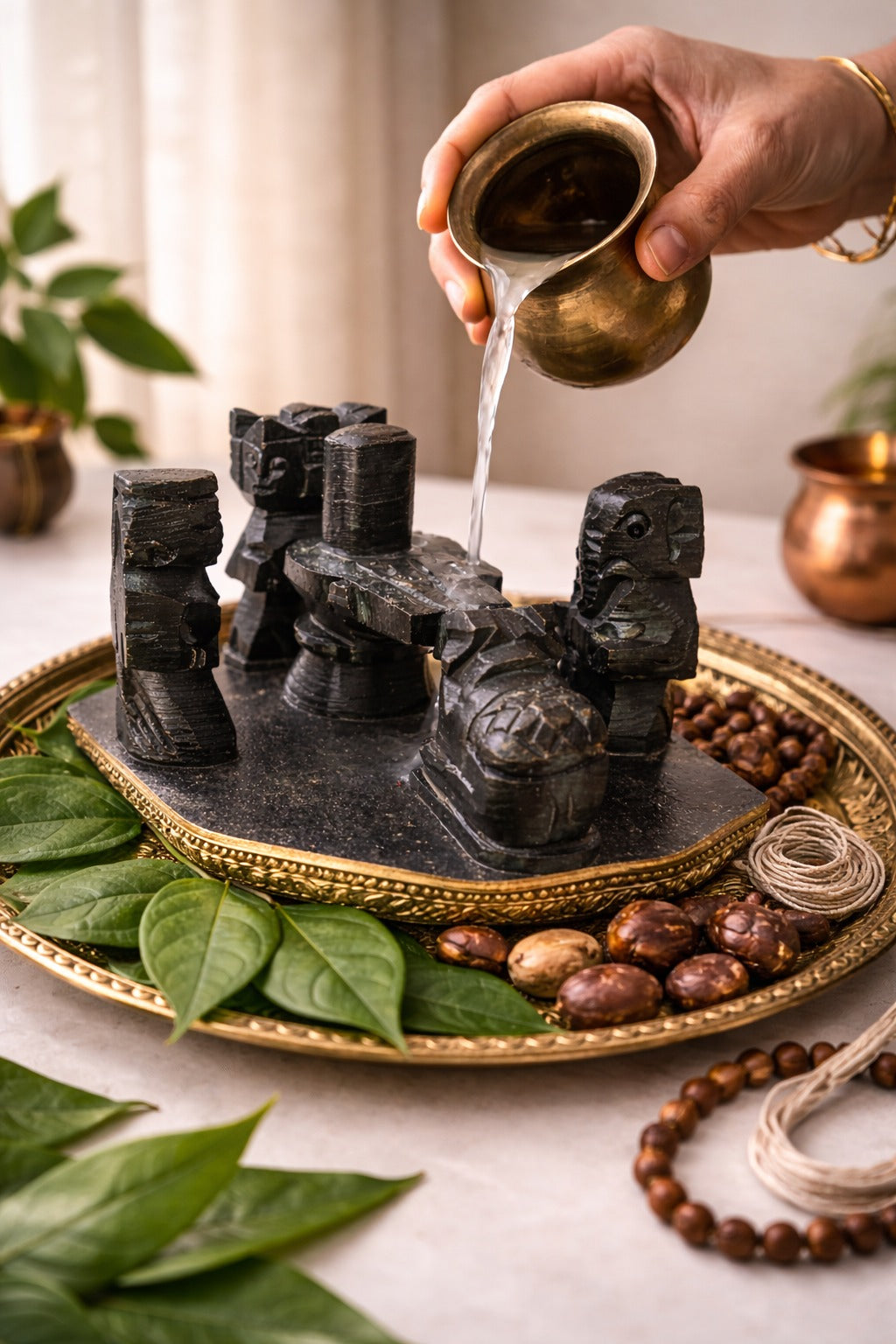 Pure Black Stone Shiv Parivar Set