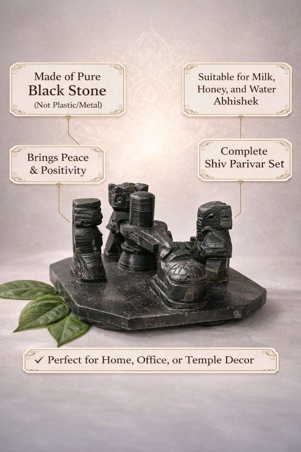 Pure Black Stone Shiv Parivar Set