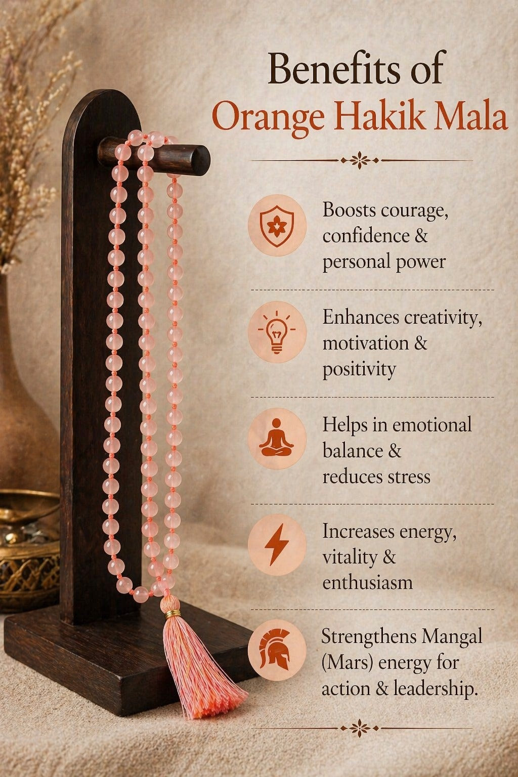 Orange Hakik Certified Mala