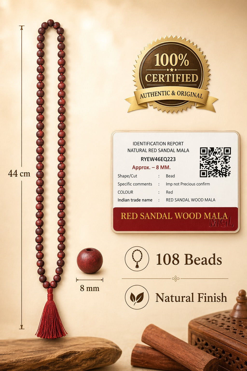 Red Sandalwood Natural Mala