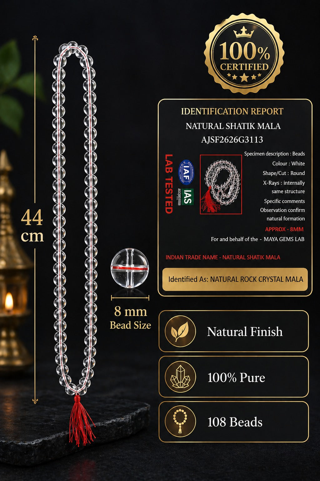 Sphatik Crystal Mala Pure Certified