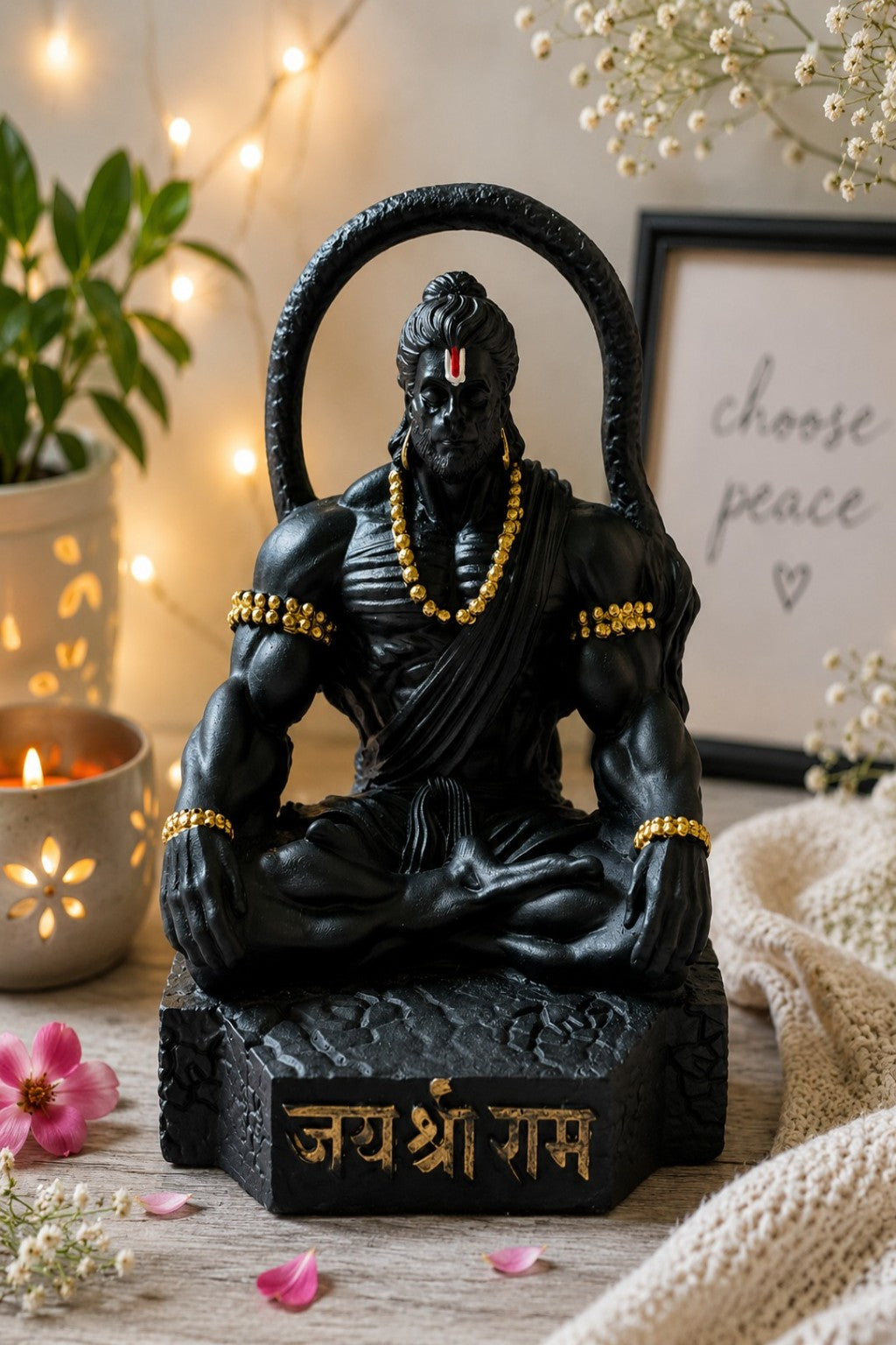 Premium Black Hanuman Ji Car Dashboard Idol