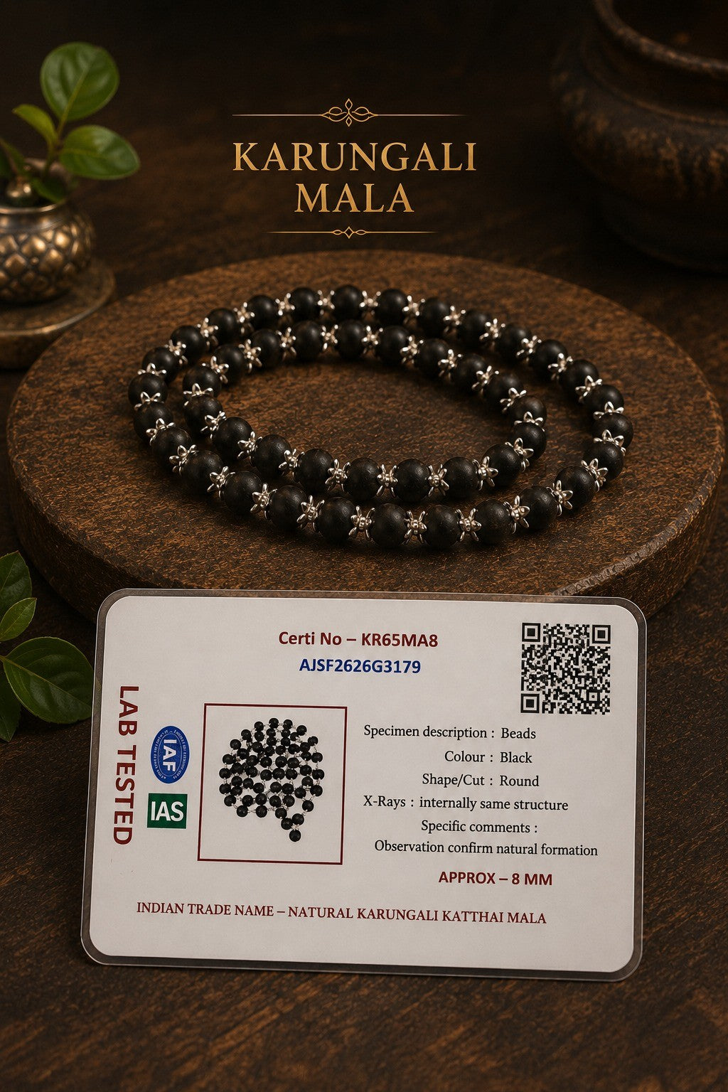 Original Karungali Mala – Premium Black Ebony Wood Prayer Mala | 108 Beads | Lab Tested