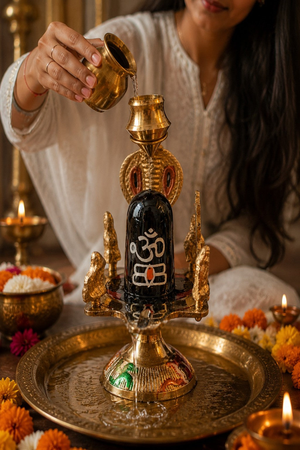 Brass Jaladhari Shivling with Abhishek Jal Kalash