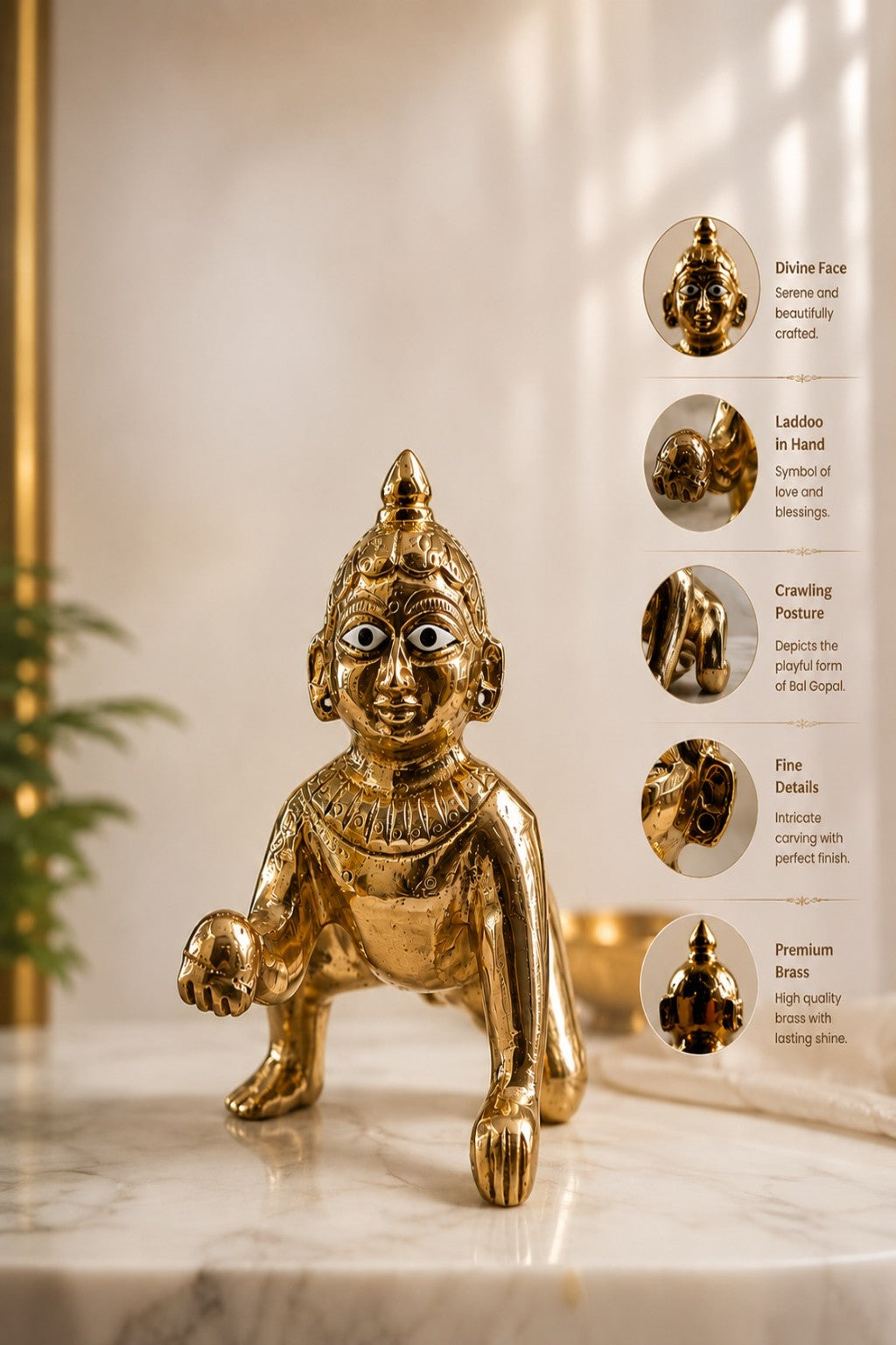 Pure Brass Laddu Gopal Idol 5 Inch