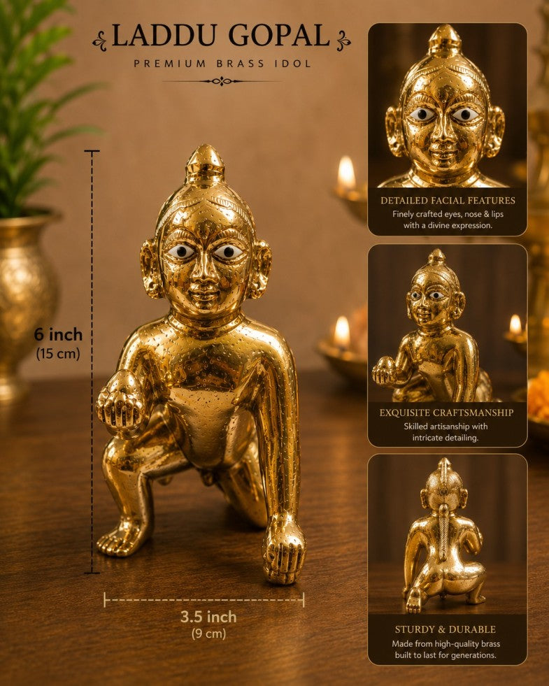 Pure Brass Laddu Gopal Idol (6 Inch)