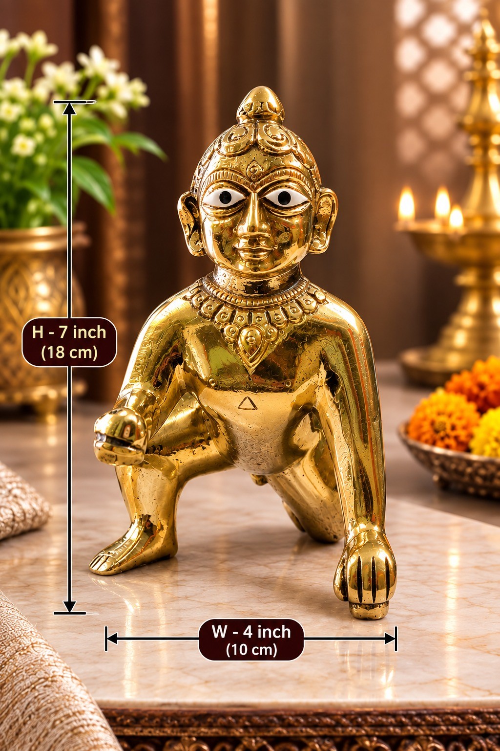 Premium Pure Brass Laddu Gopal Idol – 7 Inch