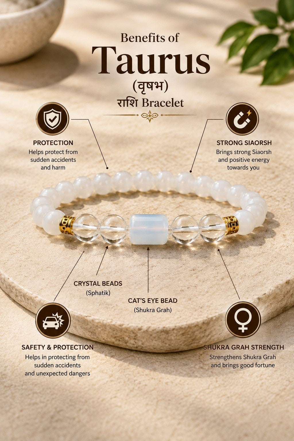 Taurus (Vrishabh Rashi) Natural Stone Bracelet