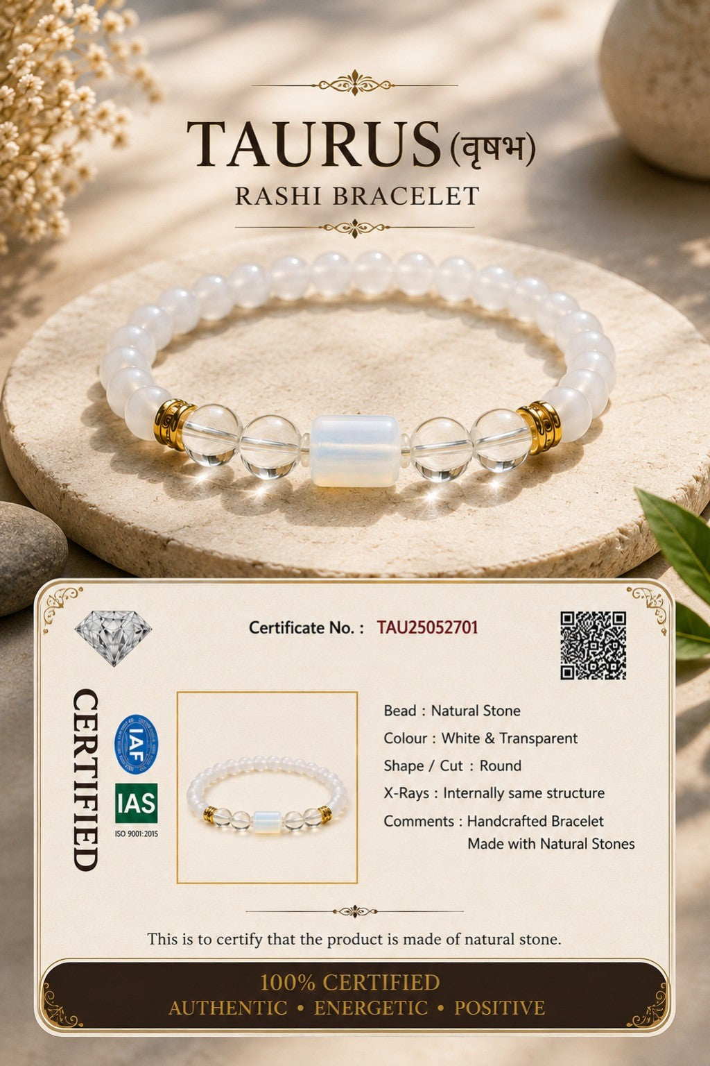 Taurus (Vrishabh Rashi) Natural Stone Bracelet