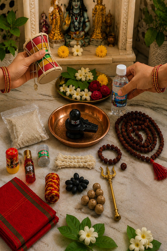 Sawan Special 16 Puja Items Combo With( Shivling + Trishul)