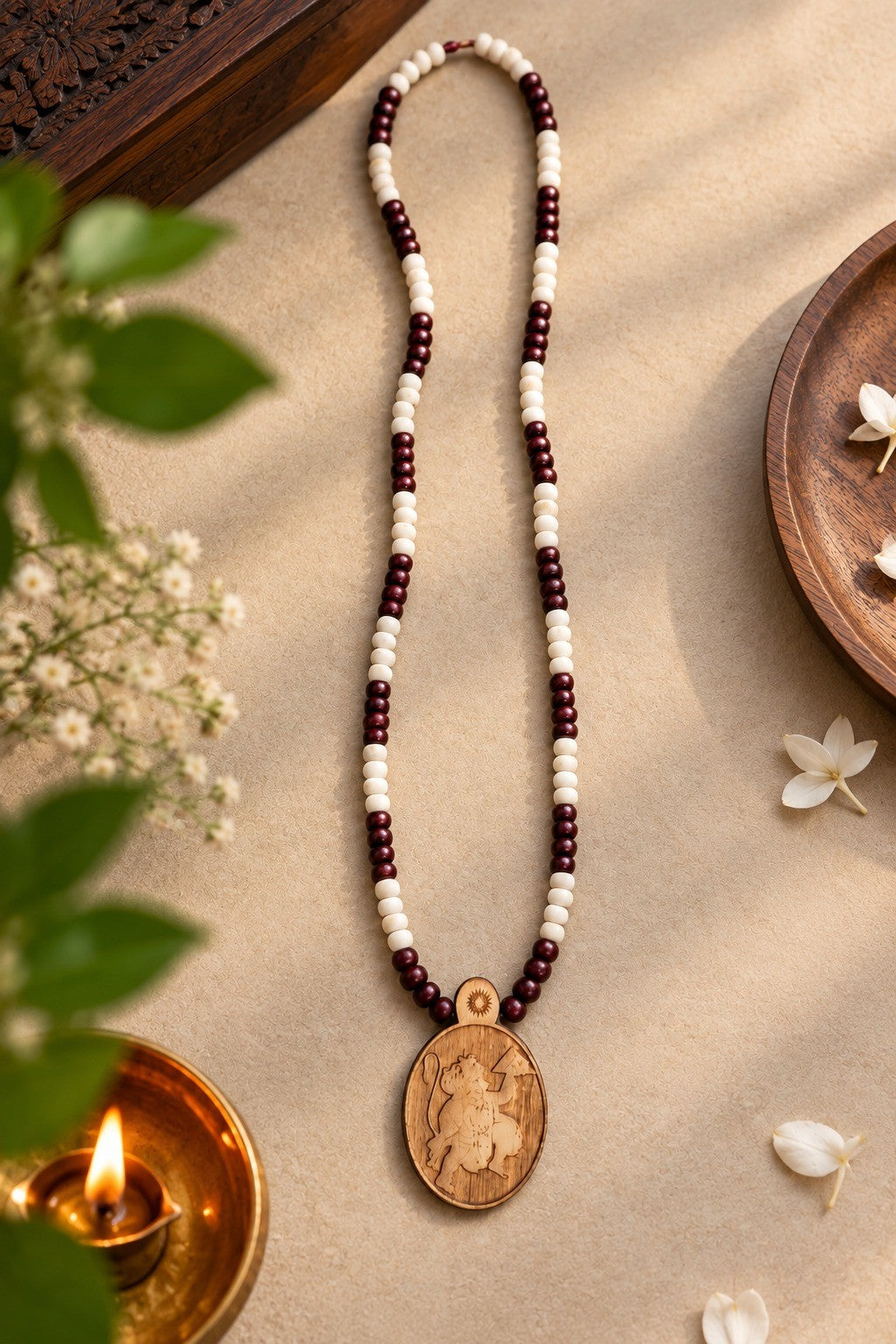 Natural Tulsi Mala with Hanuman Ji Pendant