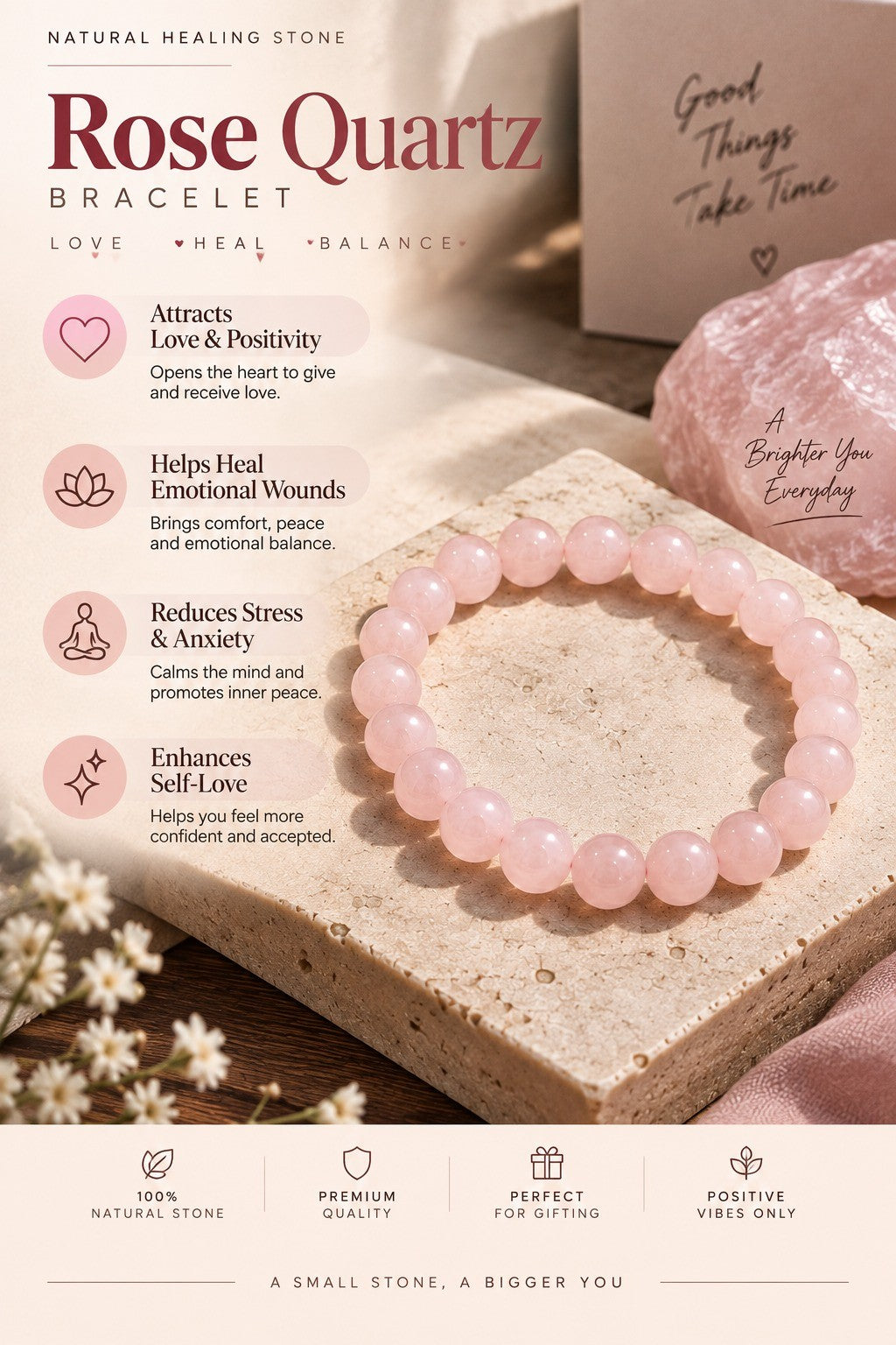 Natural Rose Quartz Bracelet